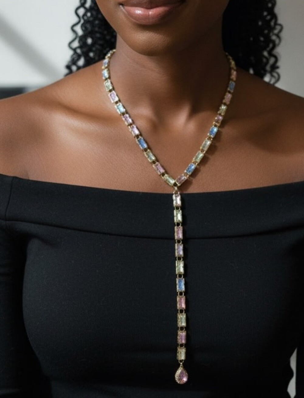 Multicolor Crystal Y-Drop Lariat Necklace NWOT